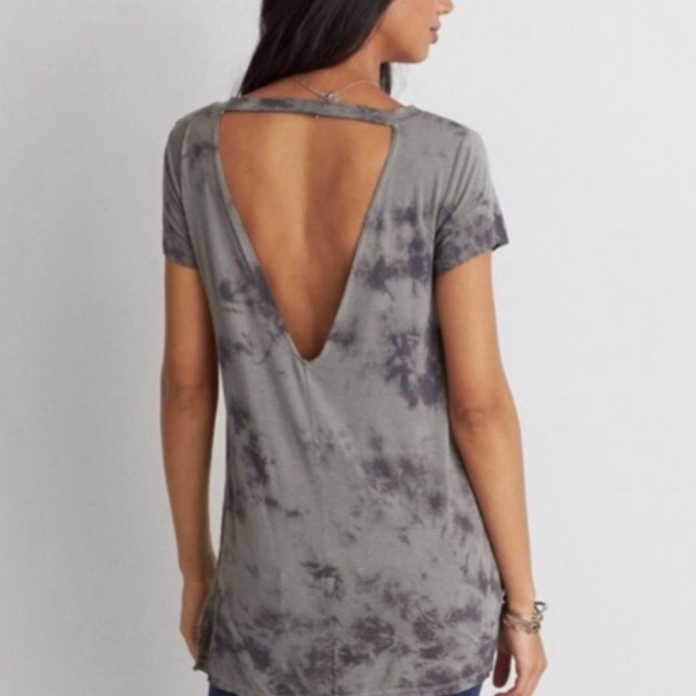 American Eagle Outfitters Soft & Sexy Top Gray Tie Dye Cut Out Back Womens Small